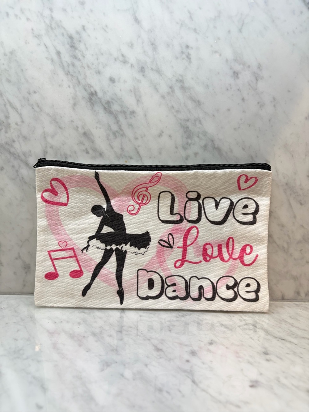 Live Love Dance Ballerina Canvas Zipper Pouch NWOT